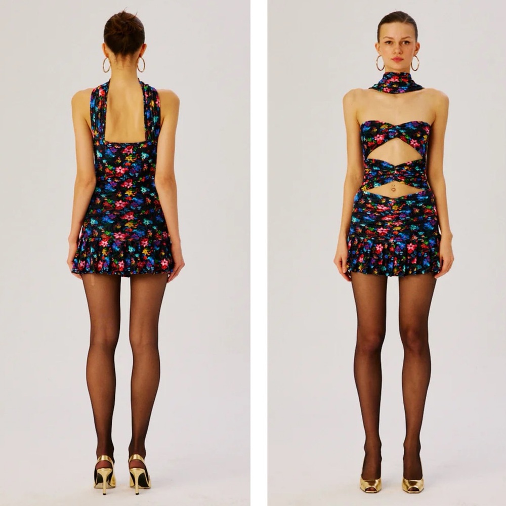 Siedres NWT XS 34 Nicci Mini Dress Cut Out Floral Pleated Skirt